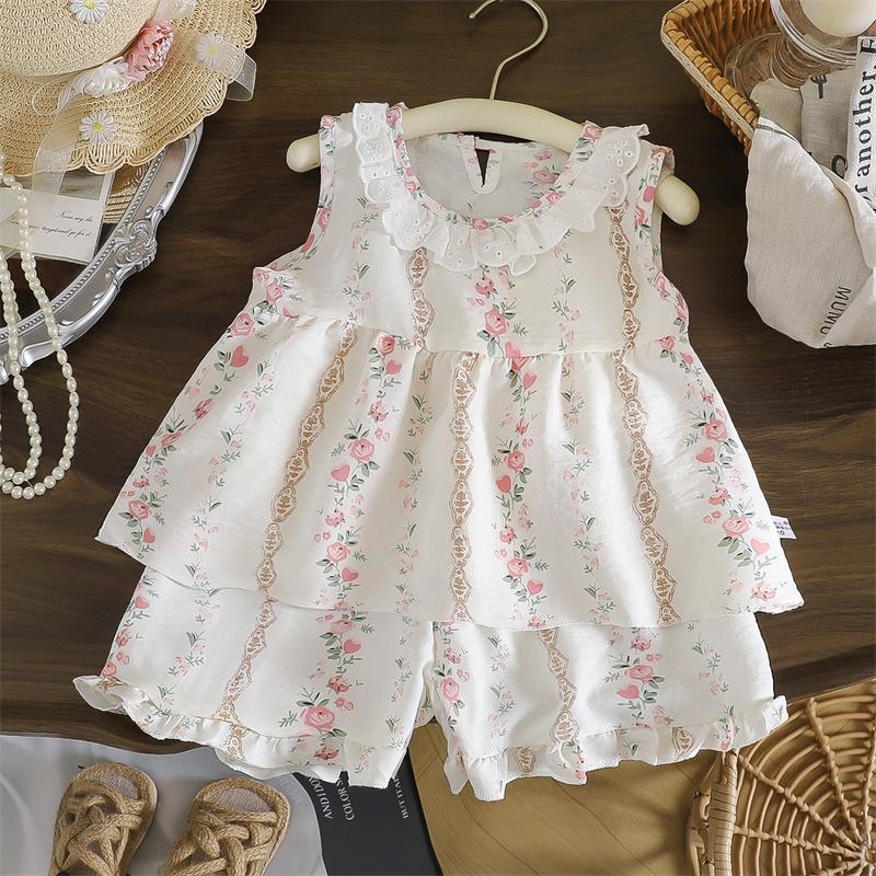 Baby Girl's Casual Clothing Set peter pan collar Sleeveless Dress Top + Shorts Set with Skirt 2PCS Set