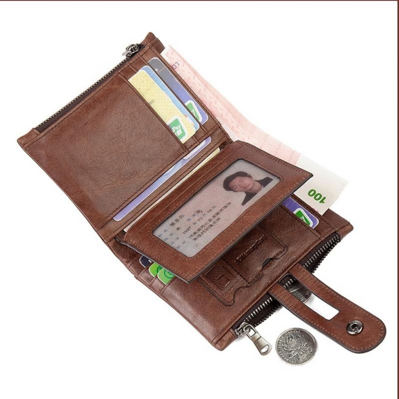 Hot Retro Mens Leather Wallet RFID Anti-theft Brush Head Layer Cowhide Retro Casual Wallet