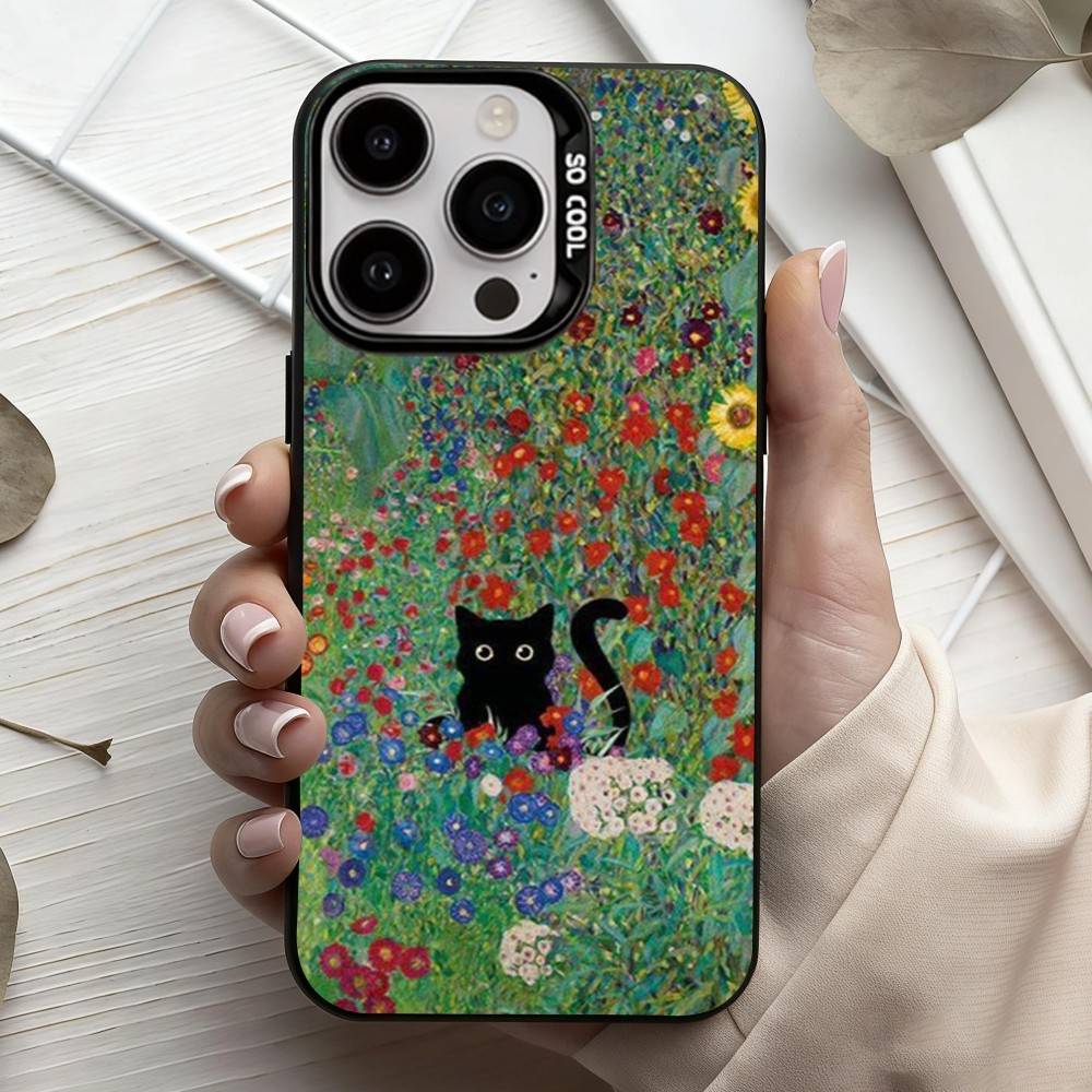 M-Matisse Monet Black Cat Funny Art  Phone Case For iPhone17,16,15,14,13,12,11 Plus,Pro Max Black Candy Silver Phone Case