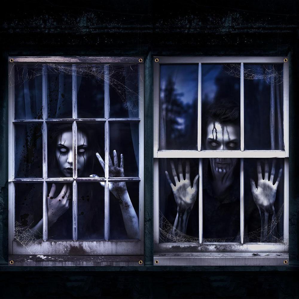 Halloween Window Decorations Female Ghost Halloween Window Horror Female Ghost Doll Curtain Set Horror For Party Decoration