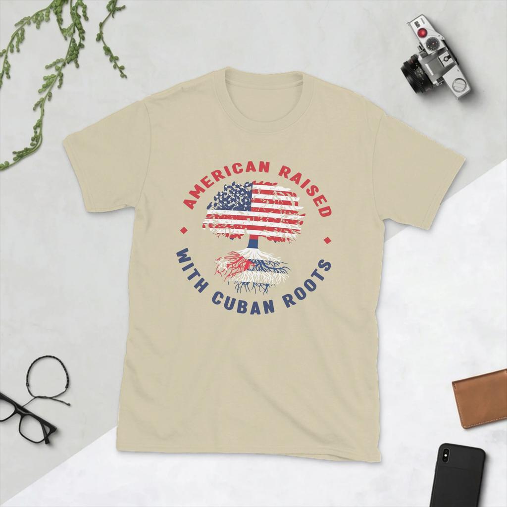 Unisexs TShirts American Raised with Cuban By Roots Vintage Cotton Tee Shirt Short Sleeve T Shirt Round Collar Tops Gift Idea