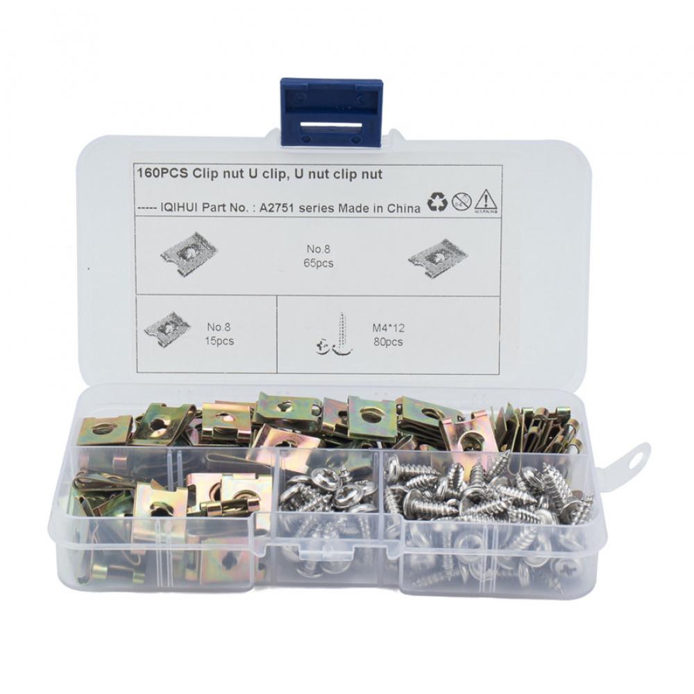 160PCS Fasteners U Nuts Self Tapping Screw Spire U Clips Interior Trim Panels For Car Motorcyle