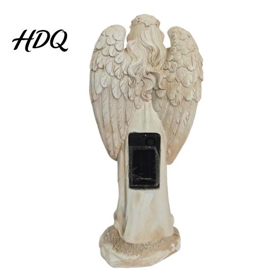 Automatic Night Light for Patio Retro Solar Angel Statue Resin Garden Light Decorative Memorial Sculpture with Flower Basket Outdoor Yard