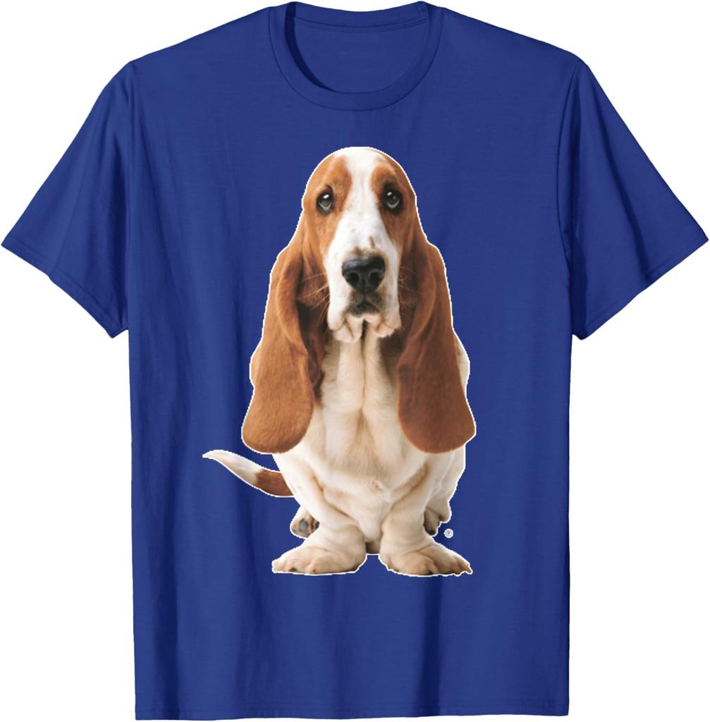 Basset Hound Dog Sitting Graphic Tee Breathable Cotton Casual Short Sleeve T-Shirt for Men