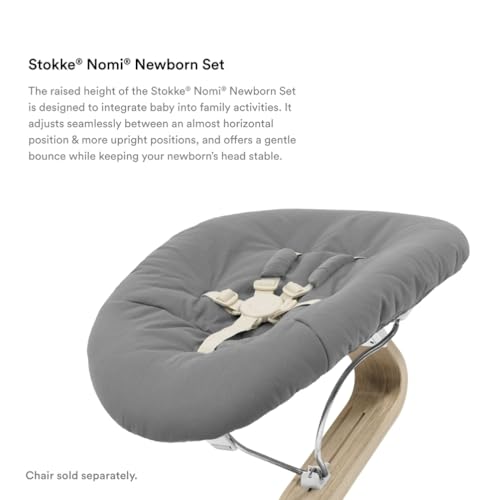 Stokke (Offiziell) Nomi Neugeborenen-Set, Weiß, Neugeborenen-Sitz, Stufenlos verstellbarer Winkel, für Neugeborene bis 6 Monate, Einfache Montage, Tripp Trapp Hochstuhl