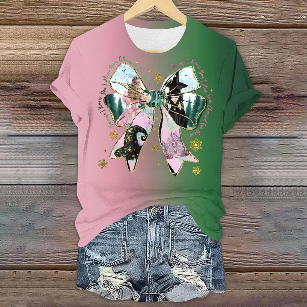 Damen Casual Bedrucktes T-Shirt Rundhals Pullover Kurzarm Top