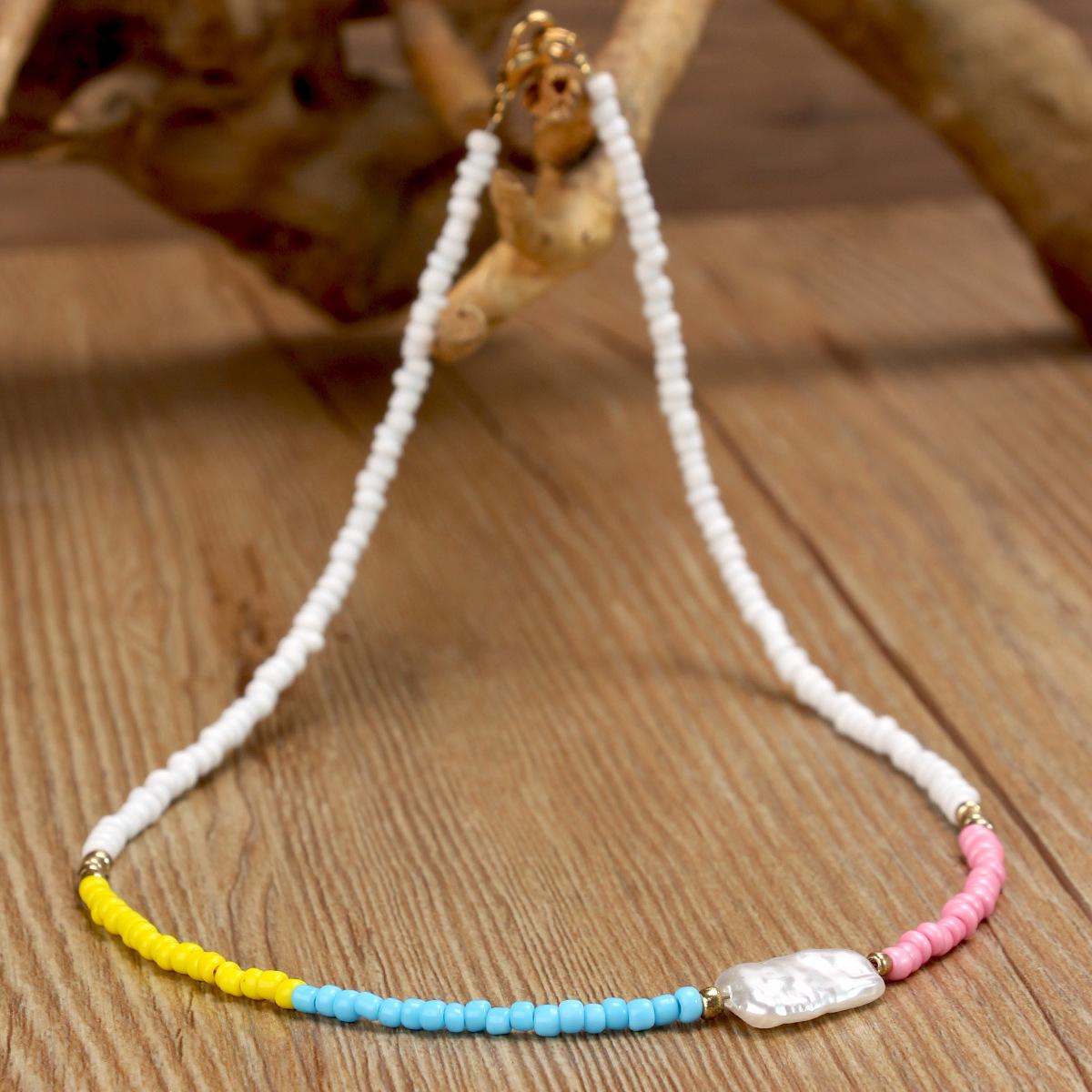 

1Pcs Boho Style Colorful Beaded Necklace for Women Gift Accessories Rainbow Dainty Necklaces Pearl Necklaces