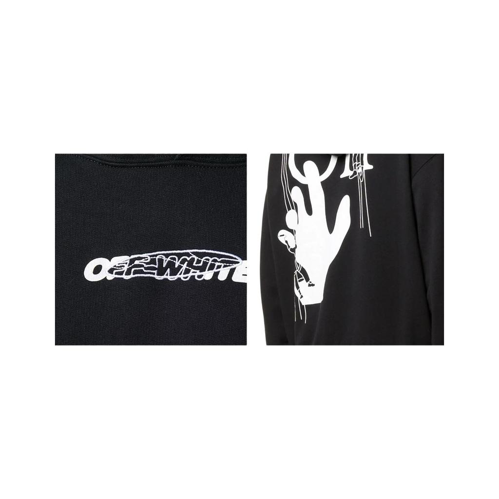 Off-White Gesture Print Hooded Long Sleeve Sweatshirt Men Tops Black OMBB037E20FLE0011001