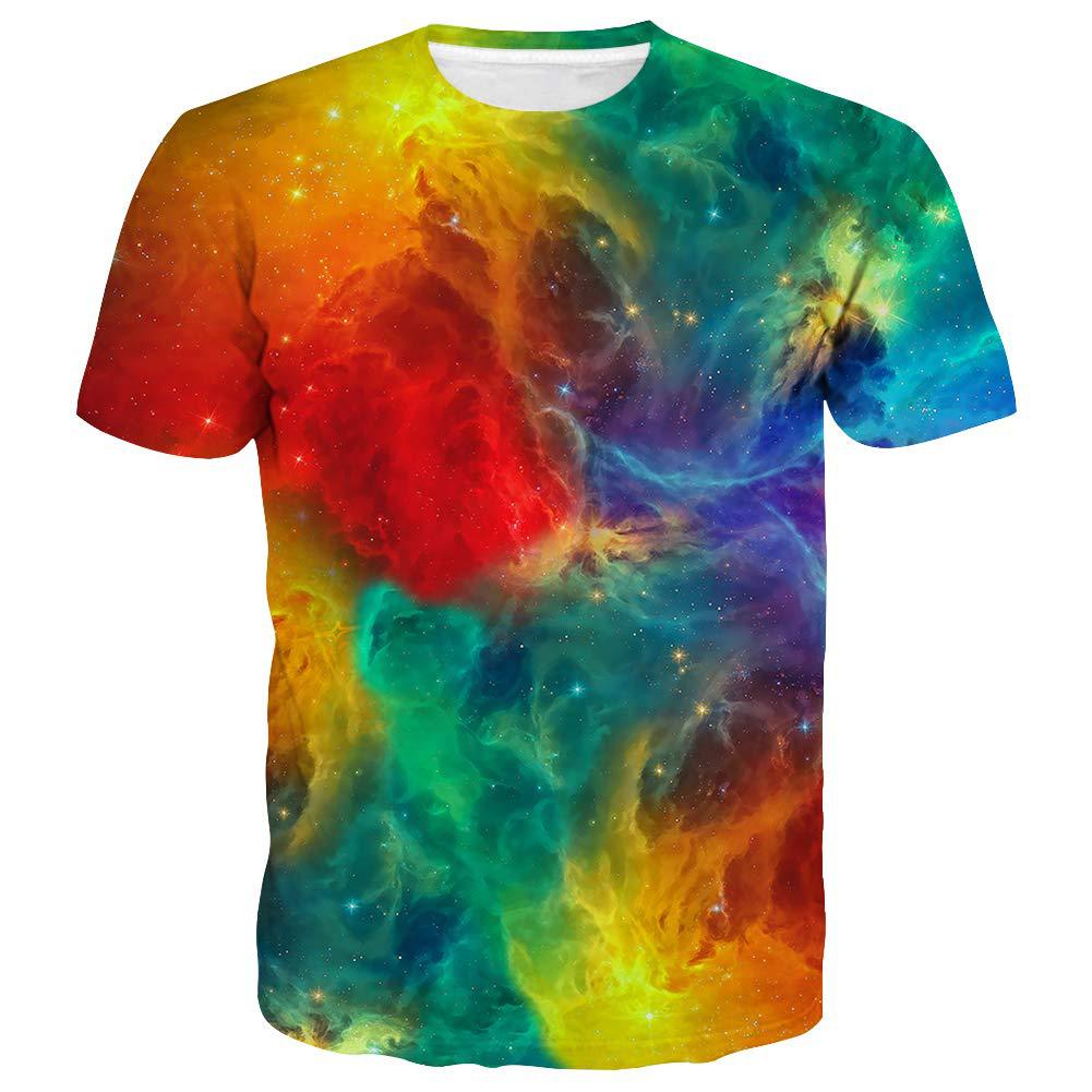 Summer Round Neck 3D Starlit Sky Print Top Fashionable Casual Short Sleeved Men's T-shirts