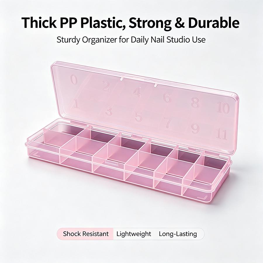 12 Grid Nail Tip Storage Box, False Tips Case with Printed Marking, Jewelry Rhinestone Bead Organizer Container