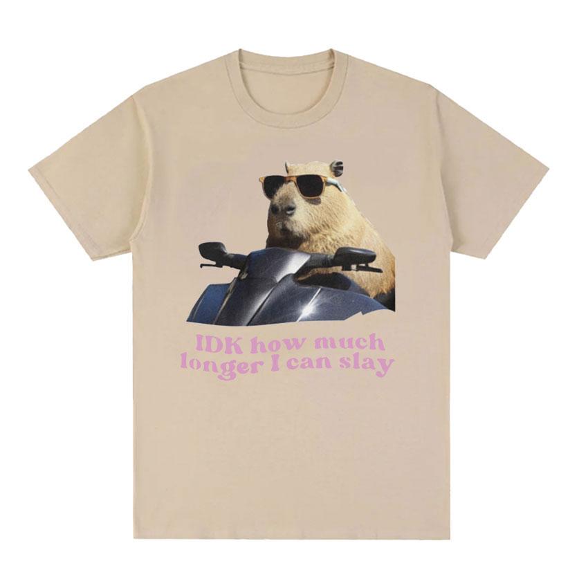 IDK How Much Longer I Can Slay Capybara Funny Meme T Shirts Unisex Women Retro O-Neck Fashion T-shirt Casual Cotton Oversized Tees