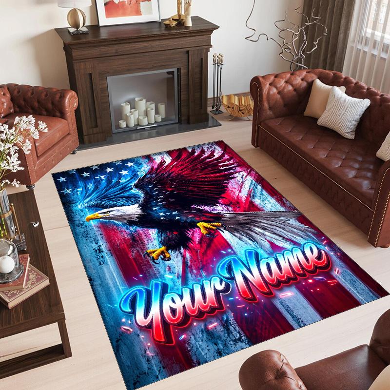 American Patriotic Theme Crystal Velvet Rug Personalized Custom Name Text Soft Floor Mat Home Decor