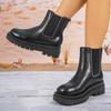 Metal Decoration Thick Sole Chelsea Boots Women Comfort Slip On Platform Ankle Booties Mujer Plus Size Pu Leather Boots Woman 42