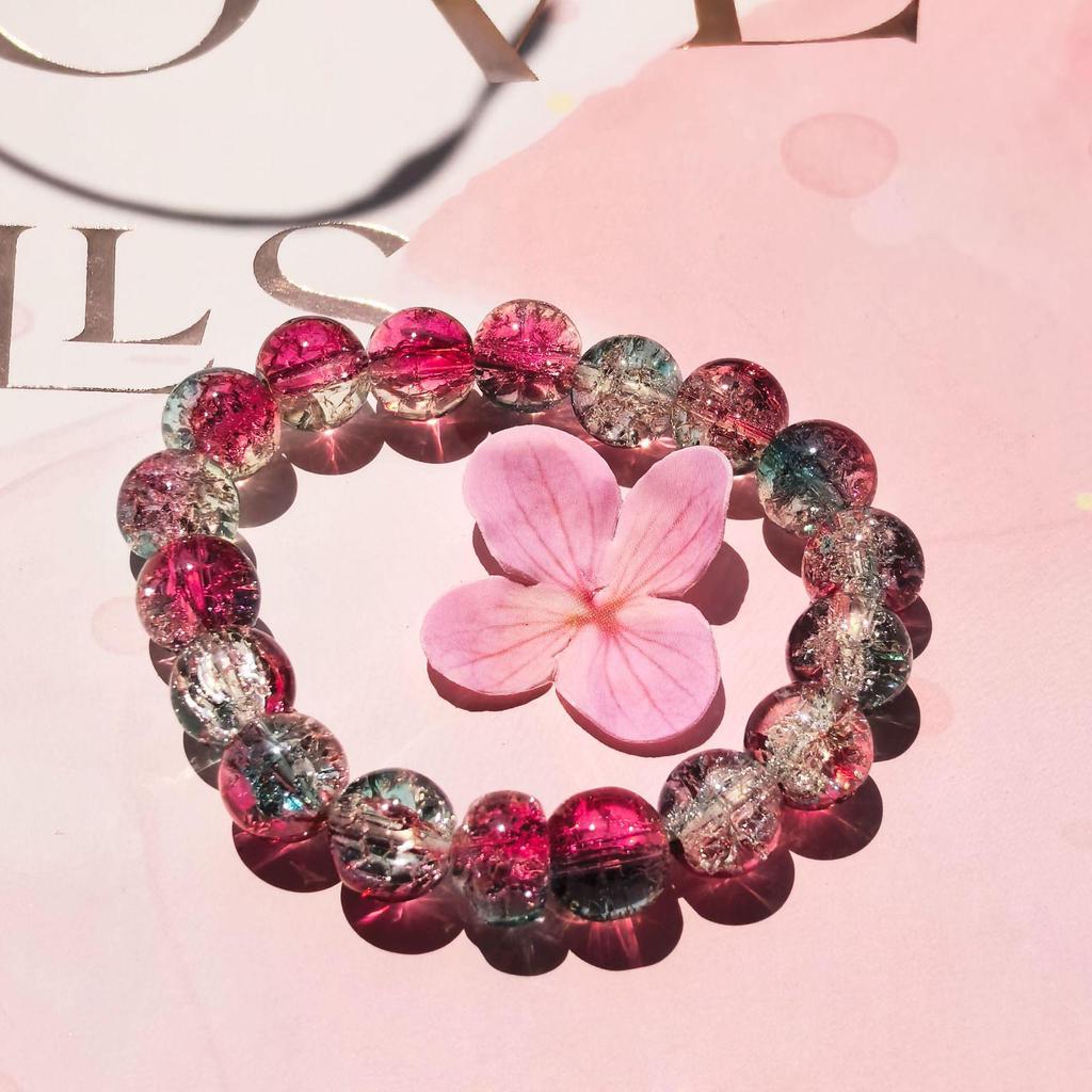 10mm Crackle Glass Bead Finger Wrap Bracelet - Double Color Student Prayer Beads