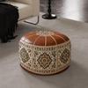 Retro Ethnic Leather Storage Footstool: Round, Multifunctional Shoe Changing Stool for Living Room