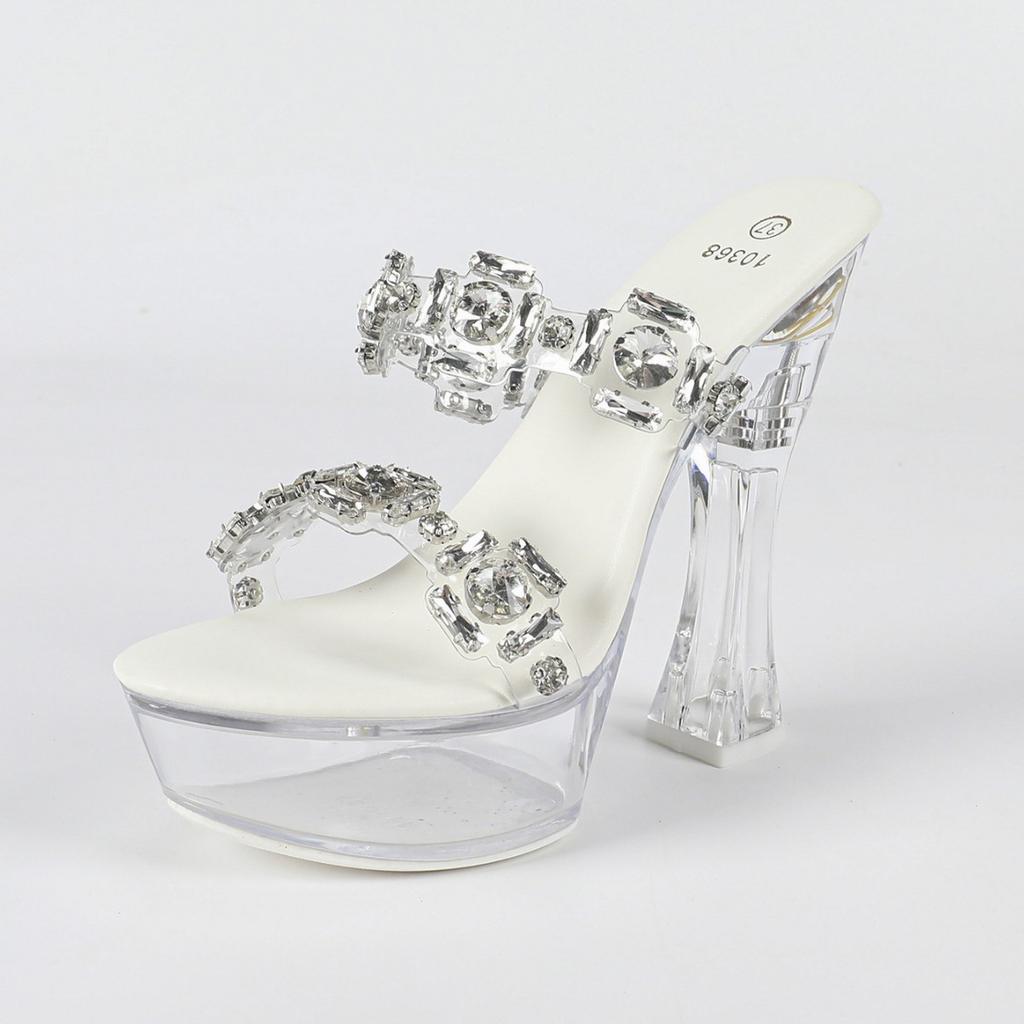 Transparent Ultra High Heel 14cm Thick Heel Summer Women's Waterproof Trolley Model Sexy Slippers LFD-10365-Q4