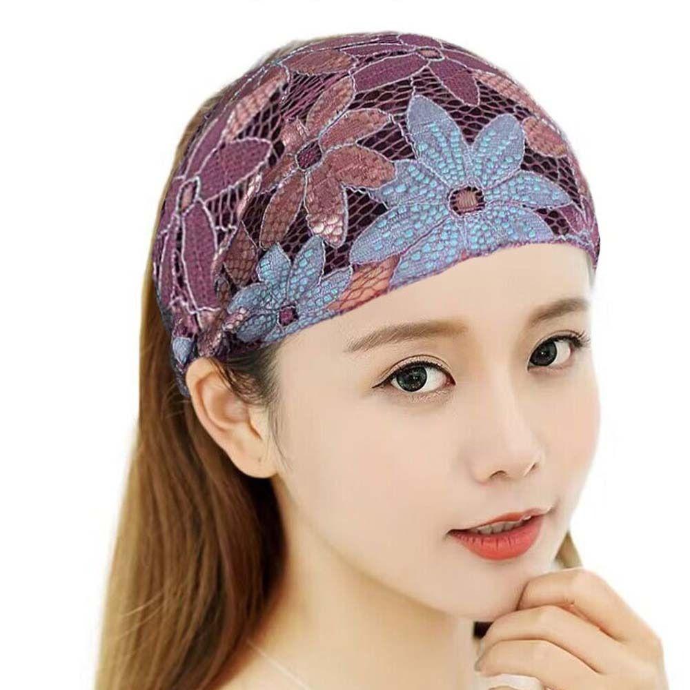 Non Slip Mesh Flower Headband Hair Hoop Wide Side Head Wrap Temperament Lace Hairbands  Party