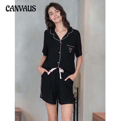 Ladies Summer Cool Feeling Short Sleeve Loungewear Shorts Set Love Pocket Solid Colour Stripe Modal Cotton Pajama Set
