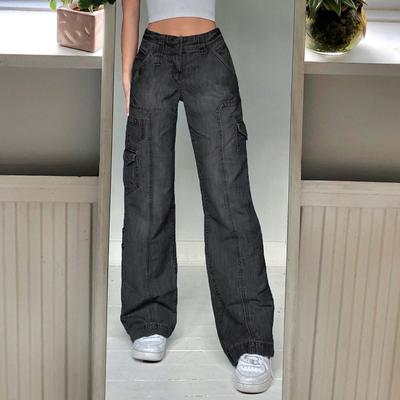 Pockets Baggy Jeans Topstitched Fashion Streetwear Women Denim Trouser Loose Cargo Pants Korean Jeans Straight Trousers Harajuku