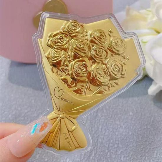 Golden Rose Bouquet with Red Envelope - Solid Gold Eternal Hand Bouquet for Weddings & Birthdays