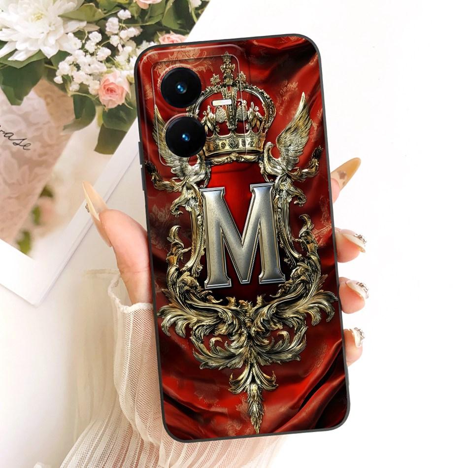 For Vivo Y22 Y22s Y22t V2206 V2207 Feather Crown Initial Letter Phone Case For Vivo Y22 Y22S Y22T Soft Silicone Covers Bumpers