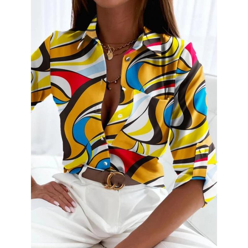1116 European and American women's spring and autumn tops, long-sleeved shirts, printed shirts, women