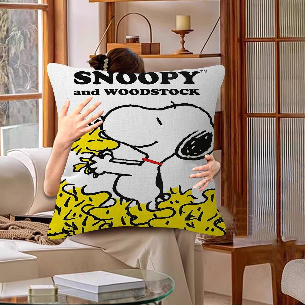 SSnoopy Anime Pillow Covers Cartoon Sofa Decorative Home Doublesided Printing Short Plush Cute Cushion Cover