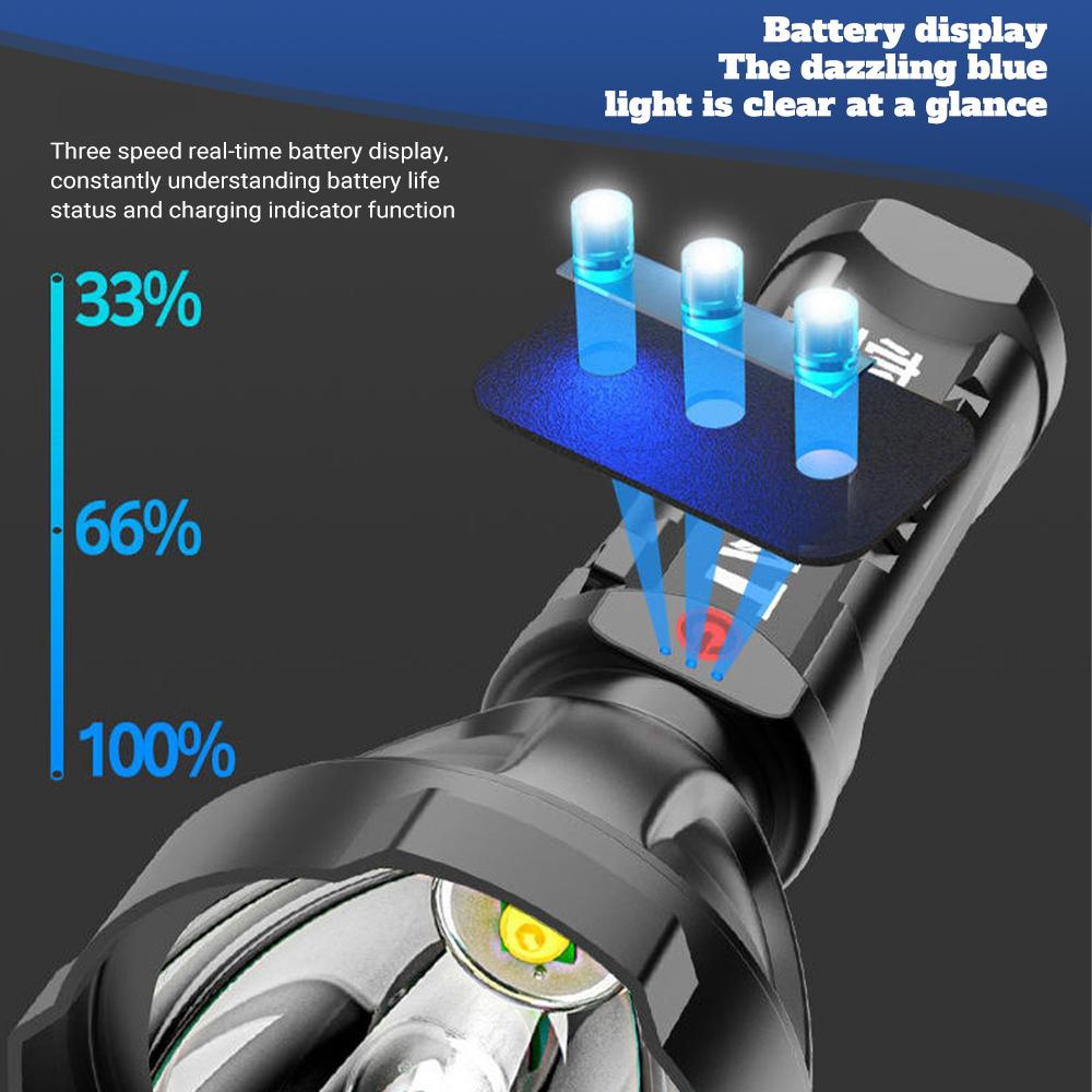 High Power Rechargeable Led Flashlight With Built-in 1200W Battery Usb Charging Life Grade Waterproofing Portable Lighting
