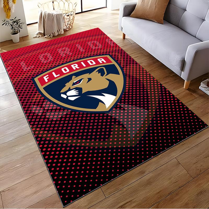 Red and Black Rug with Florida Panther Logo Design Non-slip Rug Suitable for Living Room and Bedroom Sofas.