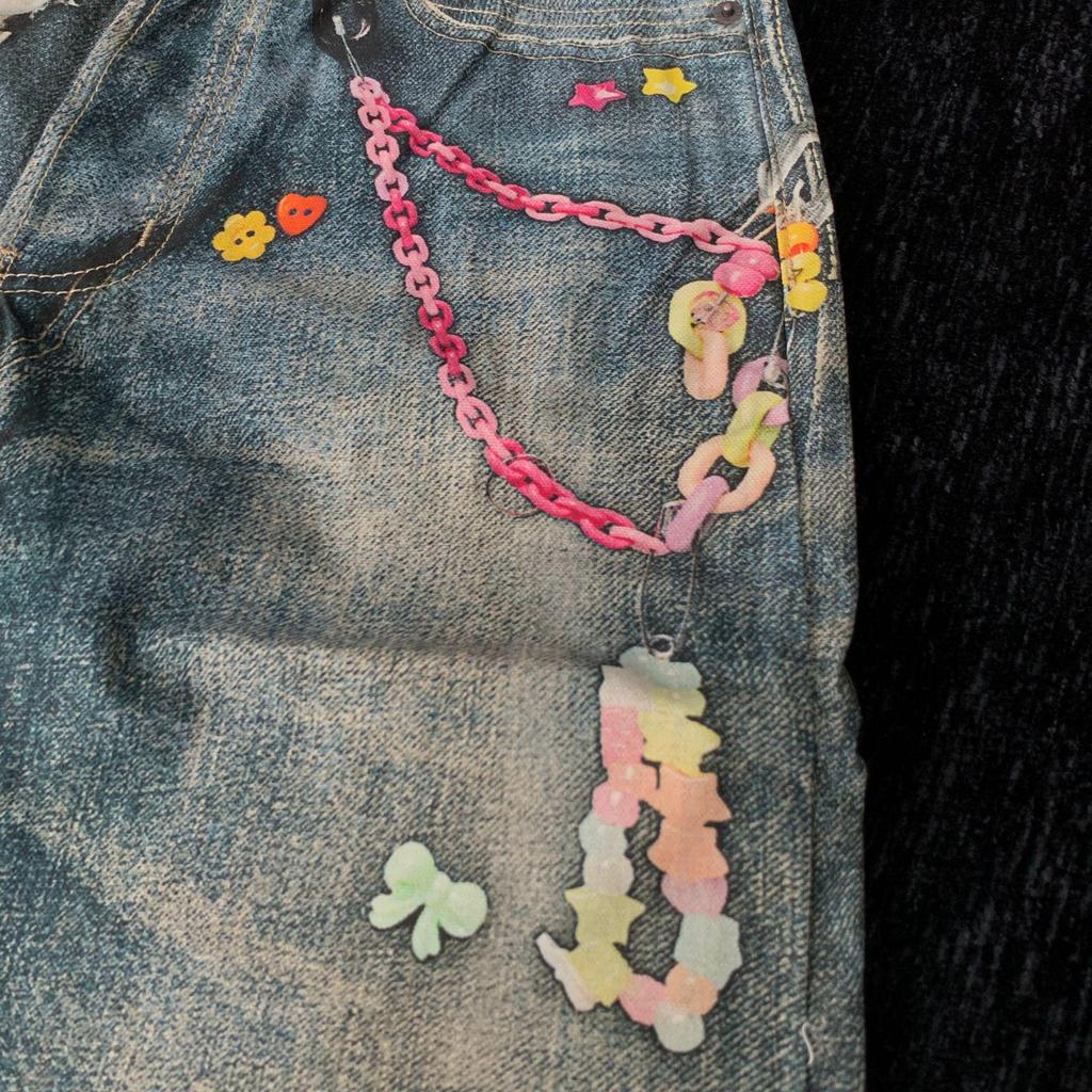 Jeans a Vita Alta Gamba Larga Stampa 3D AC25SS - Stile Americano