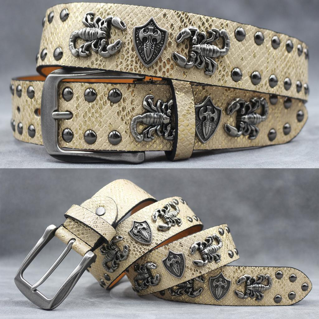 Original Skull Rivet Belt Punk Men'S Belt Women'S Snake Pattern Decorative Belt