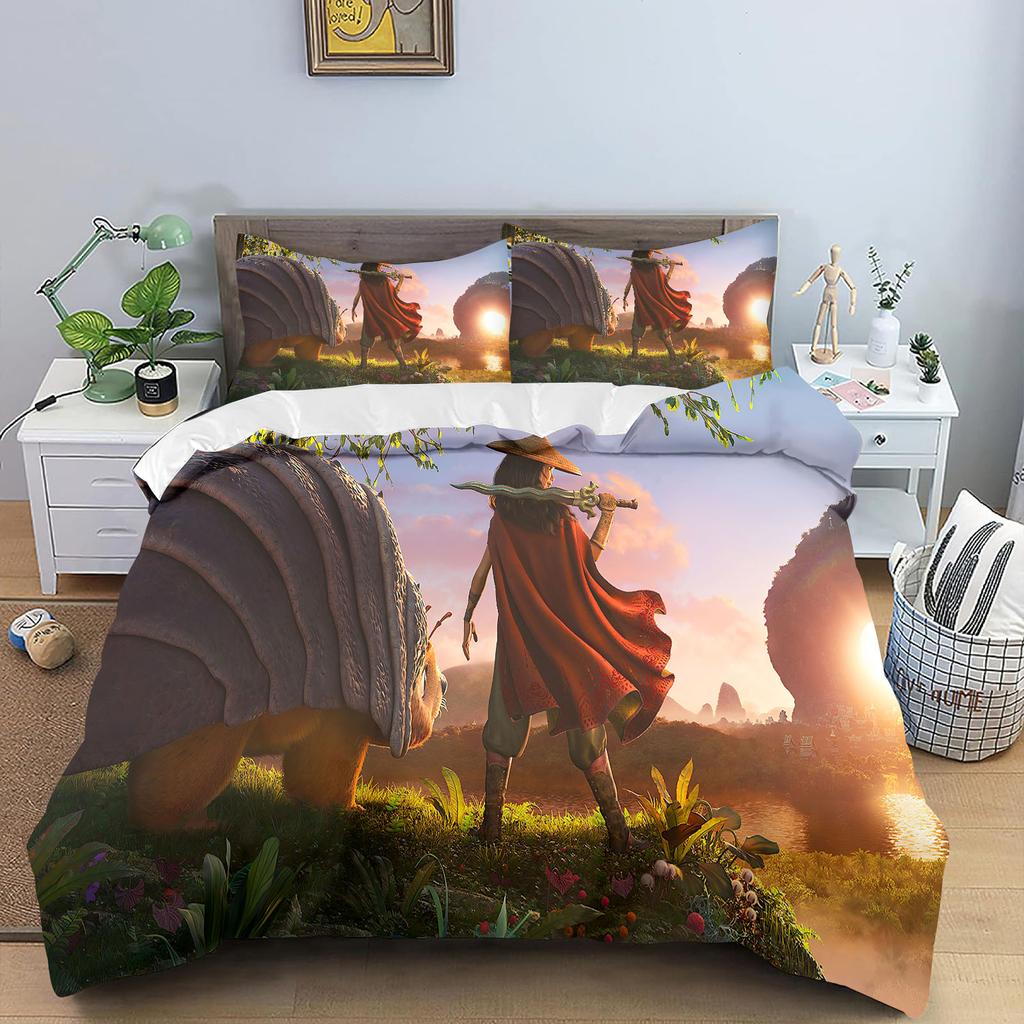 Raya and The Last Dragon Anime Home Bedroom Comforte Nordic polyester material suitable for children and adults 3-piece set