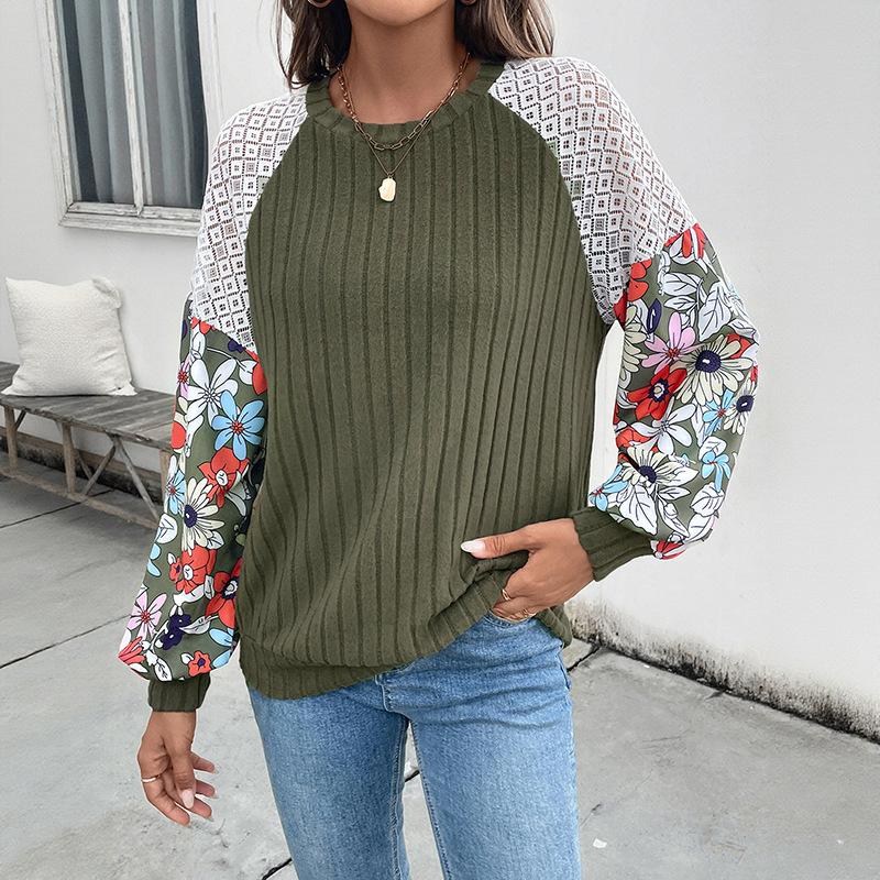 

Новый вязаный топ с круглым вырезом, цветочным узором и цветовой блокировкой S зелёный