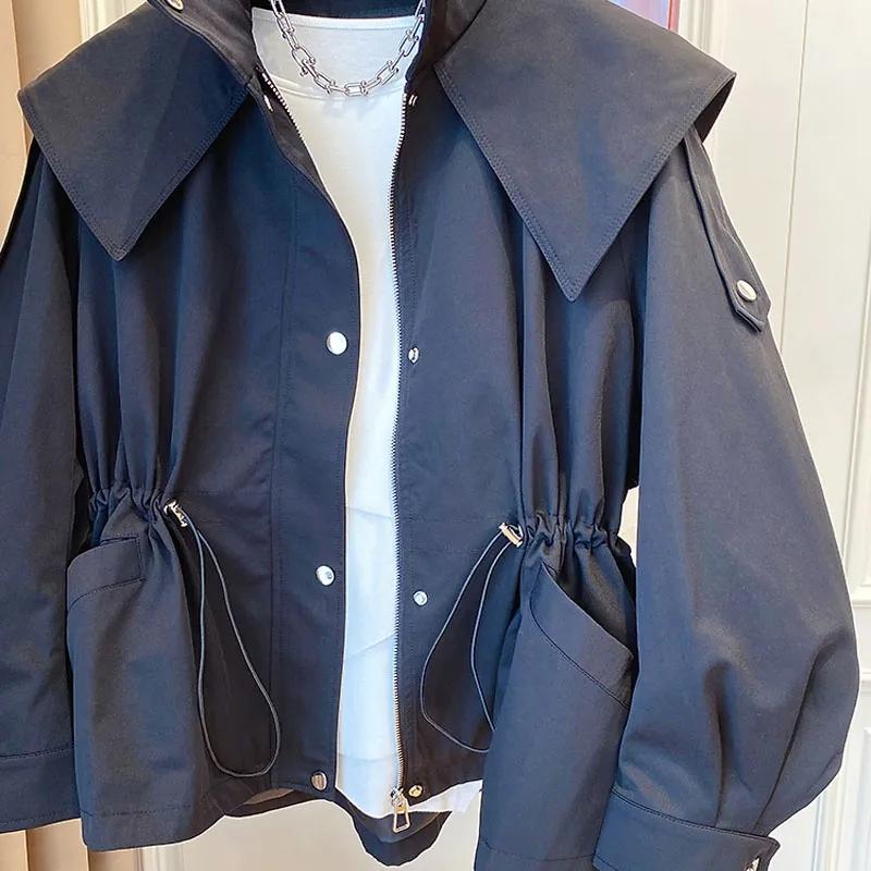 Vår Høst Oversized Casual Vanntett Khaki Vindjakke Dame Langermet Hette Snøring Glidelåsjakke