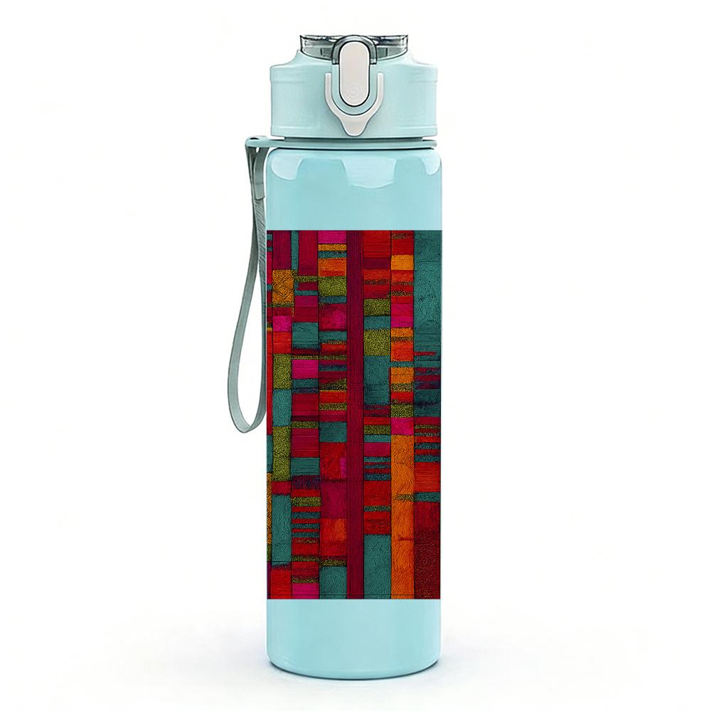 1PC Vibrant Color Block Mosaic 750ml Color Plastic Sports Water Bottle Leakproof Flip Straw Lid For Sports Office Home Use