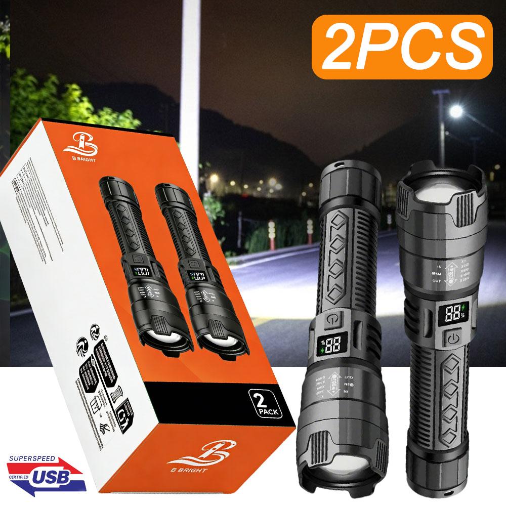 Super Bright 2000LM LED Flashlight, USB-C Fast Charge,Waterproof - Zoomable Torch for Outdoor, Camping, Emergency, Hiking, Long Beam Distance
