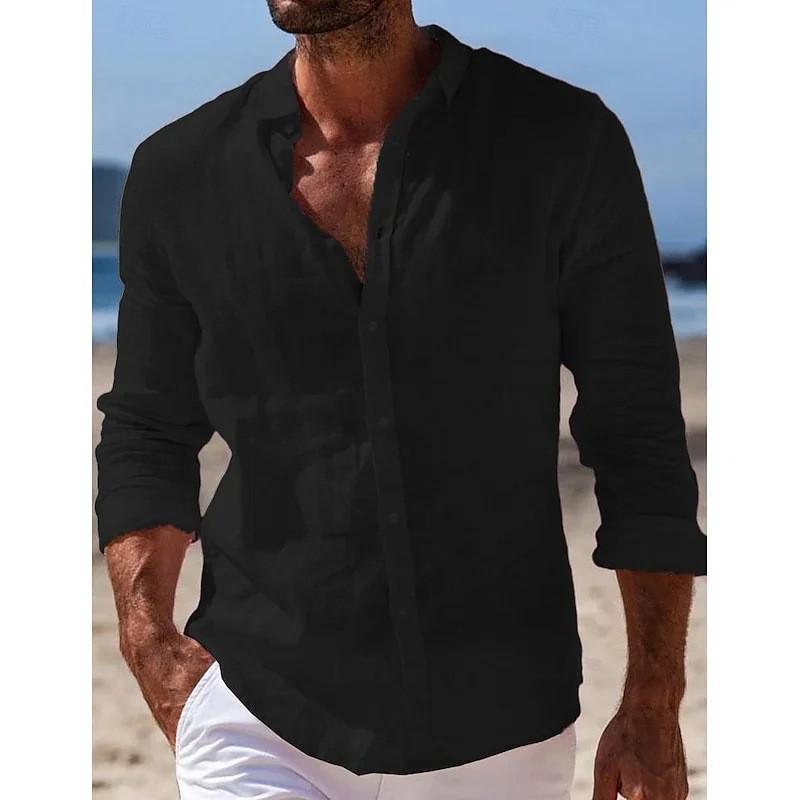 

Men s Long Sleeve Solid Color Button-Down Shirt, Casual Spring/Summer Lapel Design M чёрный