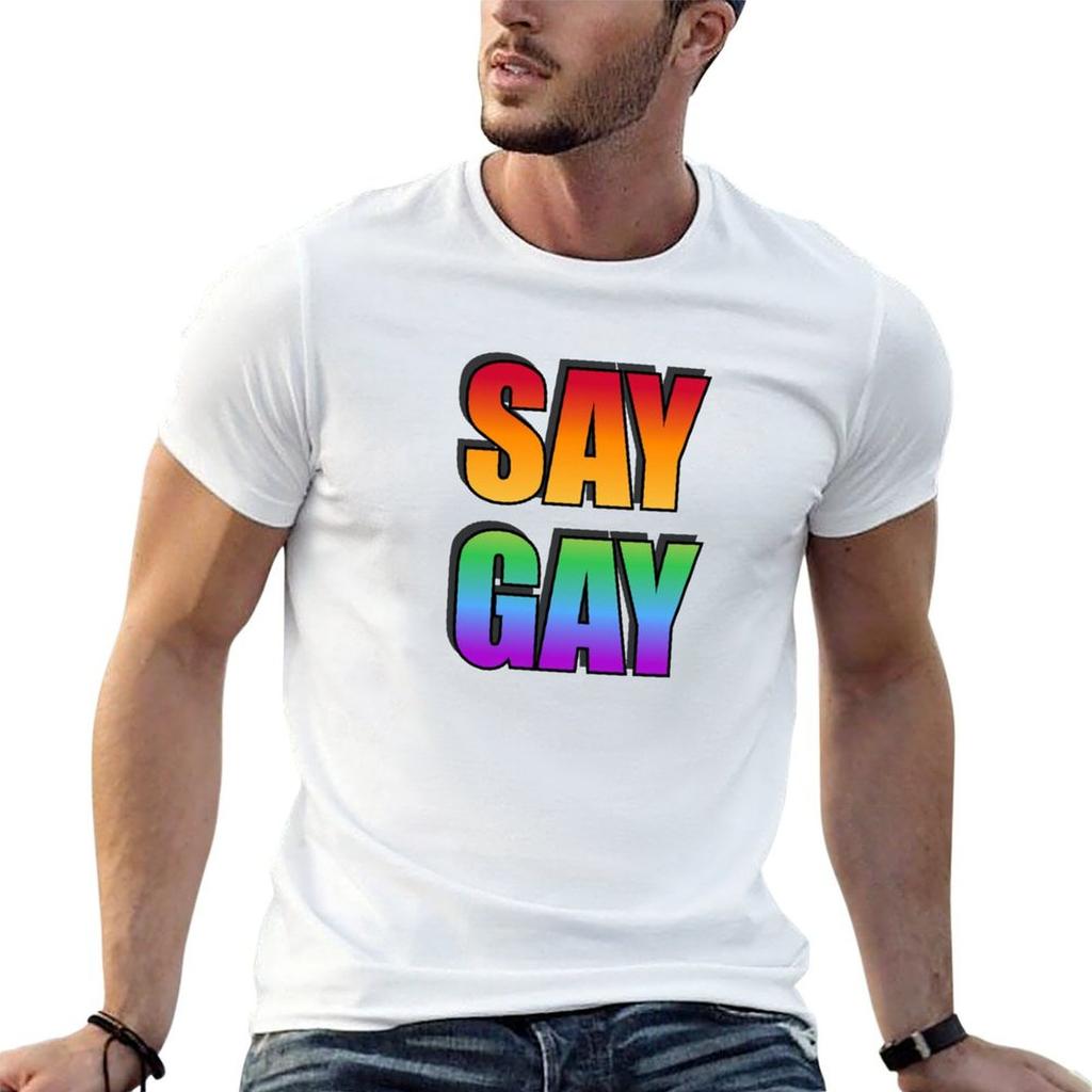 Say Gay Rainbow Tshirt Plus Size Outdoor Casual Top
