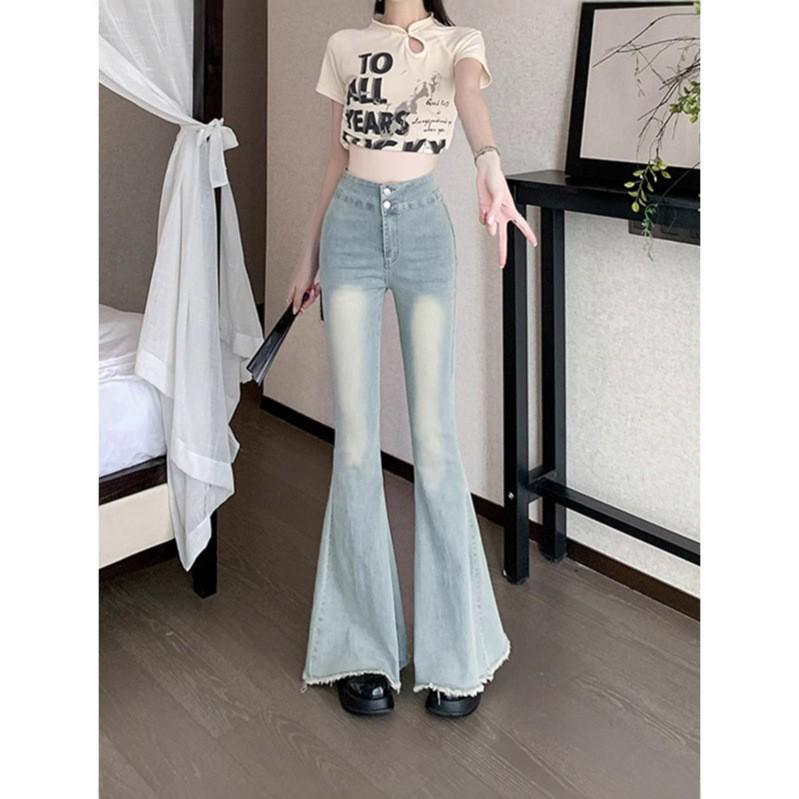 

2025 Fashion High-Waisted Micro-Flare Slimming Jeans with Raw Hem S синій