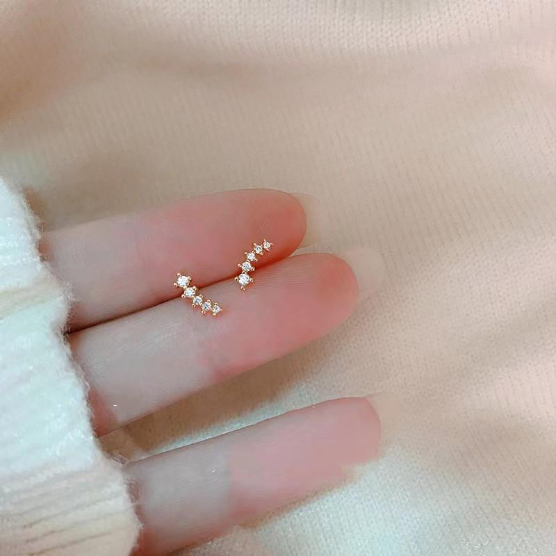 Beixi Silver S925 Sterling Small Row Diamond Stud Earrings, Summer Micro-Paved Zirconia, Simple and Cute Style.