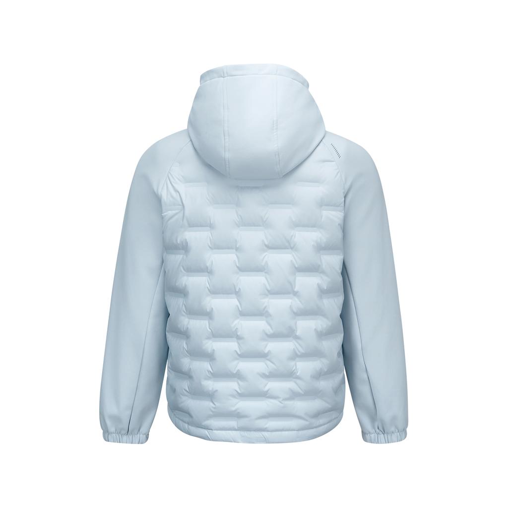 Skechers Windproof Warm Lightweight Woven Color Block Hooded Short Down Jacket Men outerwear Dawn-Gray P425M141-01DS