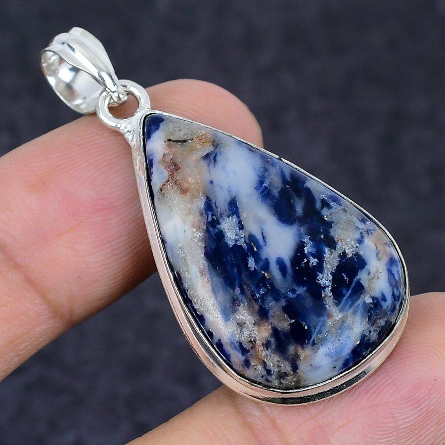 Sodalite Gemstone Handmade 925 Sterling Silver Jewelry Pendant 1.89" E2r51