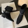 Autumn Winter Suede Ankle Boots for Women Fashion Belt Buckle Design Chunky Heel Knight Boot Ladies Casual Outdoor Cowboy Boots