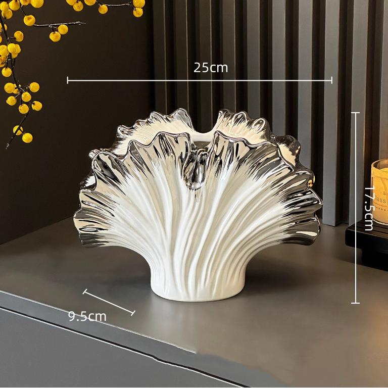 Ceramic Vase Simulated Shell Vase Gradient Silver Irregular Leaf Shape Flower Vase Home Decoration Accessories Terrarium