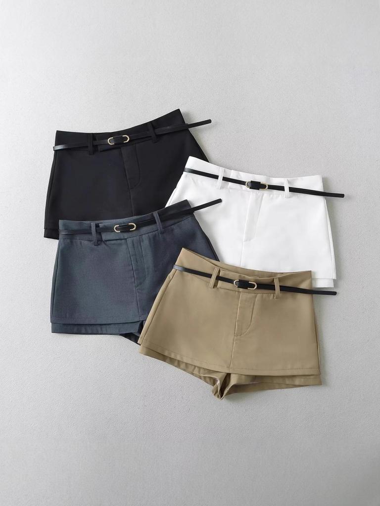 Retro Spicy Girl Belted Skirt Pants - Anti-Exposure A-line Mini for Women