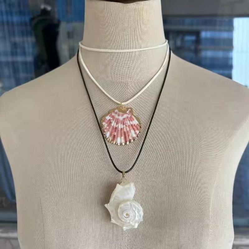 1 Piece 120Cm Leather Rope Strap Necklace Bohemian Style Natural Shell Conch Pendant For Women Beach Vacation Party Jewelry
