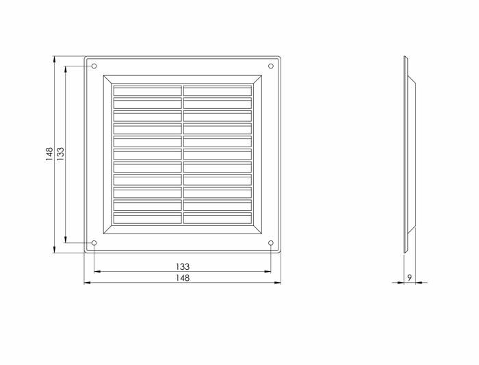 Grille d'aération - steinberg14 - 150x150 mm - plastique abs - anti-insectes - montage facile