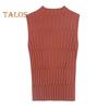 Women Summer Bottoming Vest Half High Collar Sleeveless Knitting Tops Slim Fit Solid Color Tank Tops Streetwear