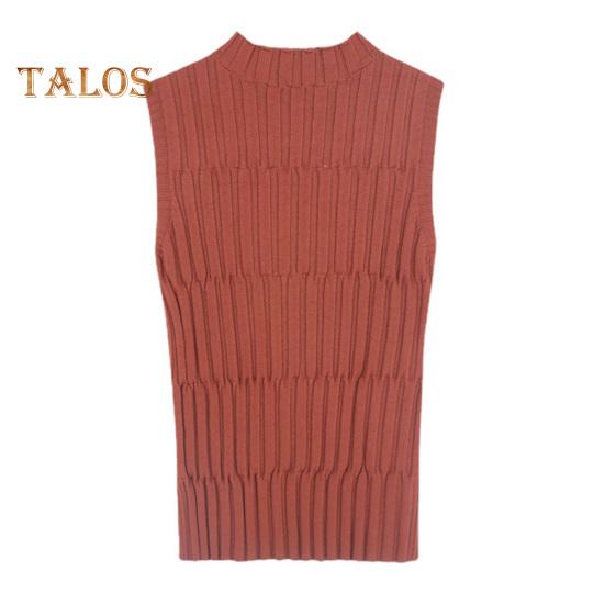 Women Summer Bottoming Vest Half High Collar Sleeveless Knitting Tops Slim Fit Solid Color Tank Tops Streetwear