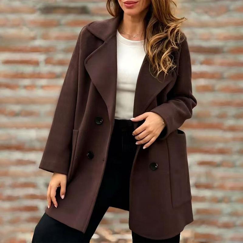 Turndown Collar Trench Women Coat Windbreaker Fitted Clothes Femme Loose Cloak Woolen Double-breasted Coat Outwear